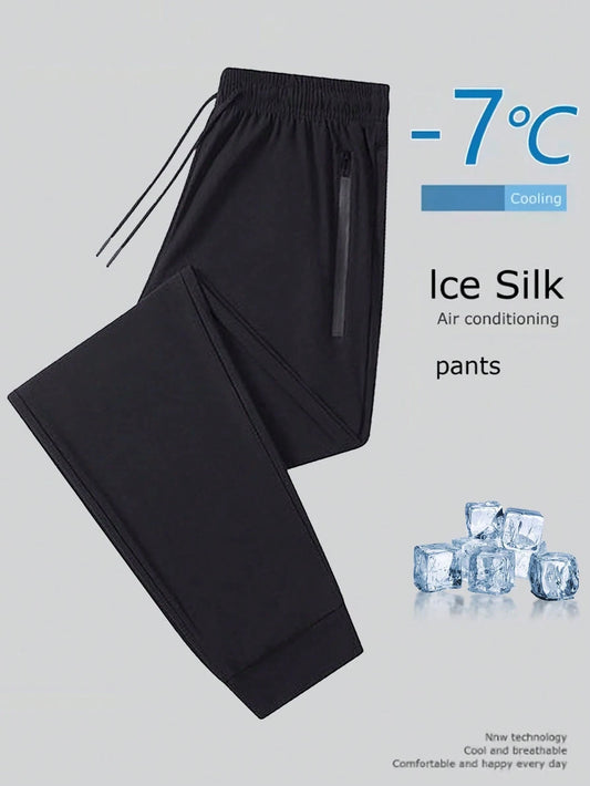 Women's Summer Ice Silk Cool-Touch Jogging Pants, Quick-Dry Lightweight Sports Pants With Zipper Pockets And Elastic Waistband, Suitable For Fitness And Running