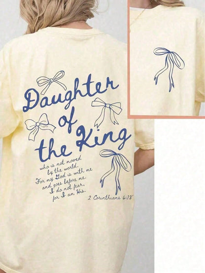 Women's "The King's Daughter" Graphic Cotton T-Shirt, Biblical Aesthetic Faith Based Apparel, Casual Short Sleeve Tee With Printed Text On Back