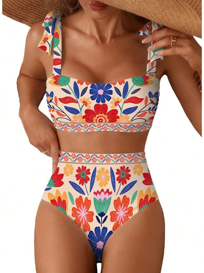 Women's Tie Shoulder Bikini Sets 2 Piece Striped Swimsuits High Waisted Bathing Suits,Bow Tie Shoulder Straps,Beach Vacation Bathing Suit,SummerBikini