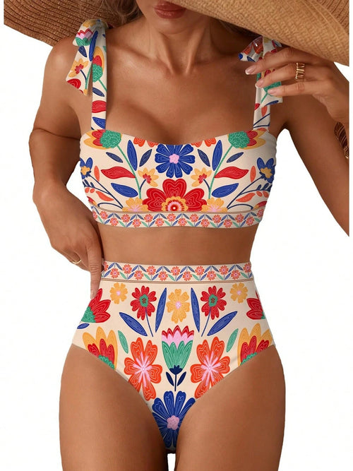 Women's Tie Shoulder Bikini Sets 2 Piece Striped Swimsuits High Waisted Bathing Suits,Bow Tie Shoulder Straps,Beach Vacation Bathing Suit,SummerBikini