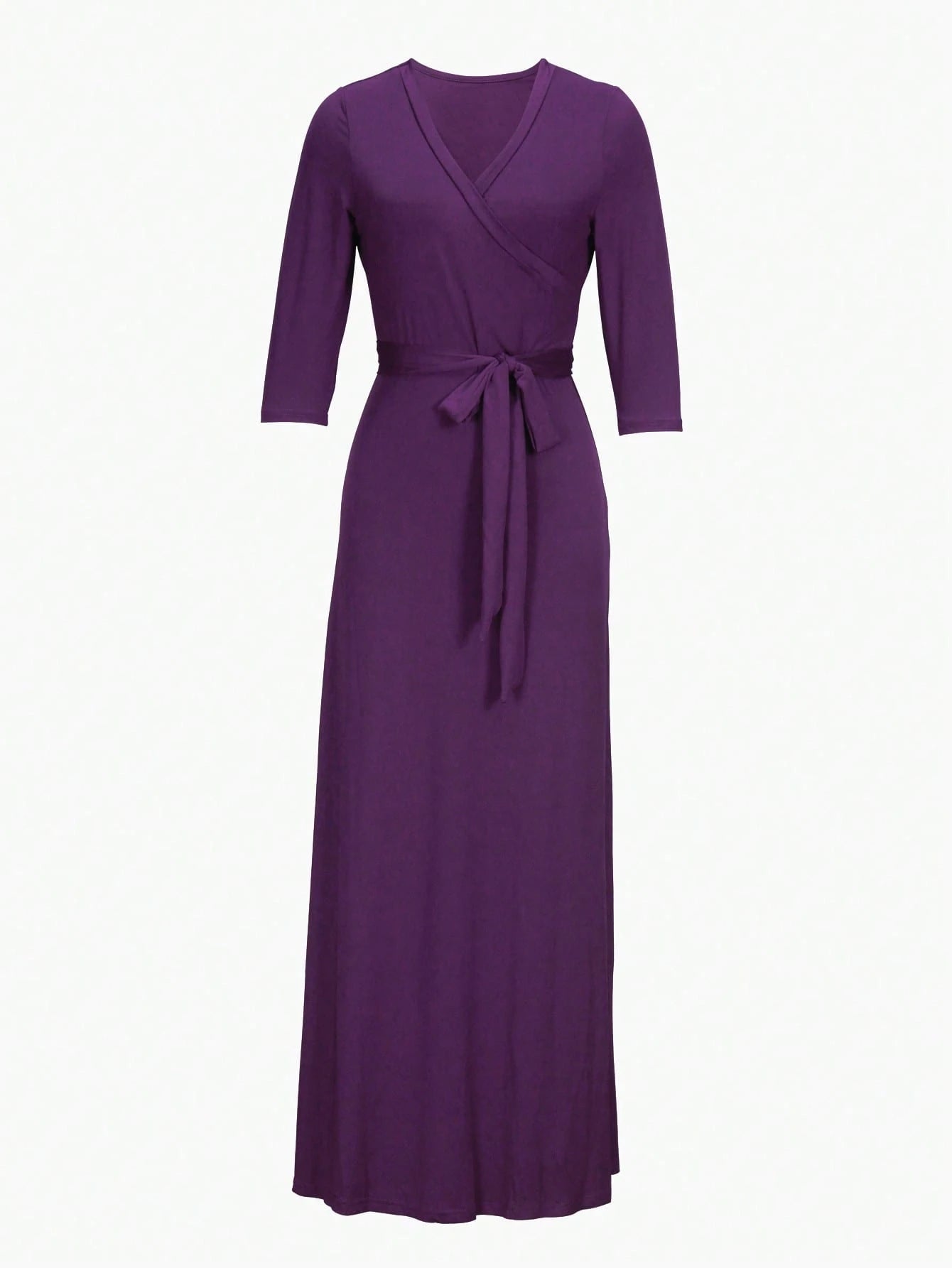 Women's V-Neck Cinched Waist Slim Fit Extra Long Sleeve Dress, Spring/Summer Elegant