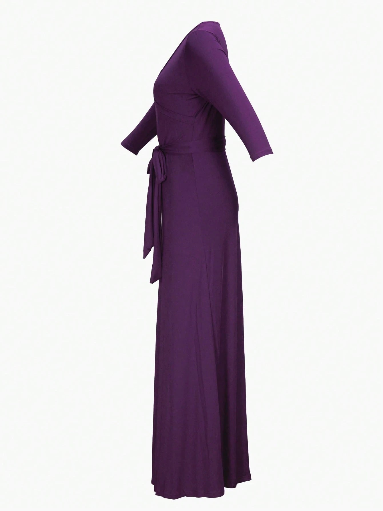 Women's V-Neck Cinched Waist Slim Fit Extra Long Sleeve Dress, Spring/Summer Elegant