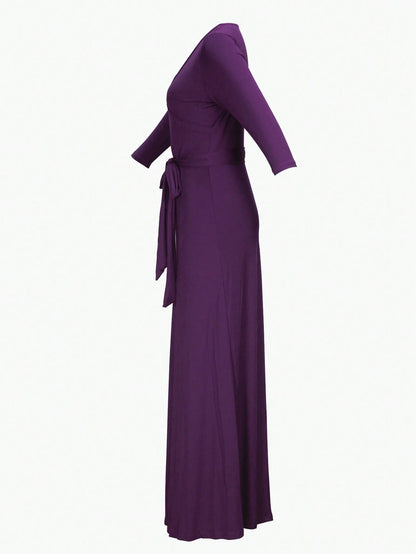 Women's V-Neck Cinched Waist Slim Fit Extra Long Sleeve Dress, Spring/Summer Elegant