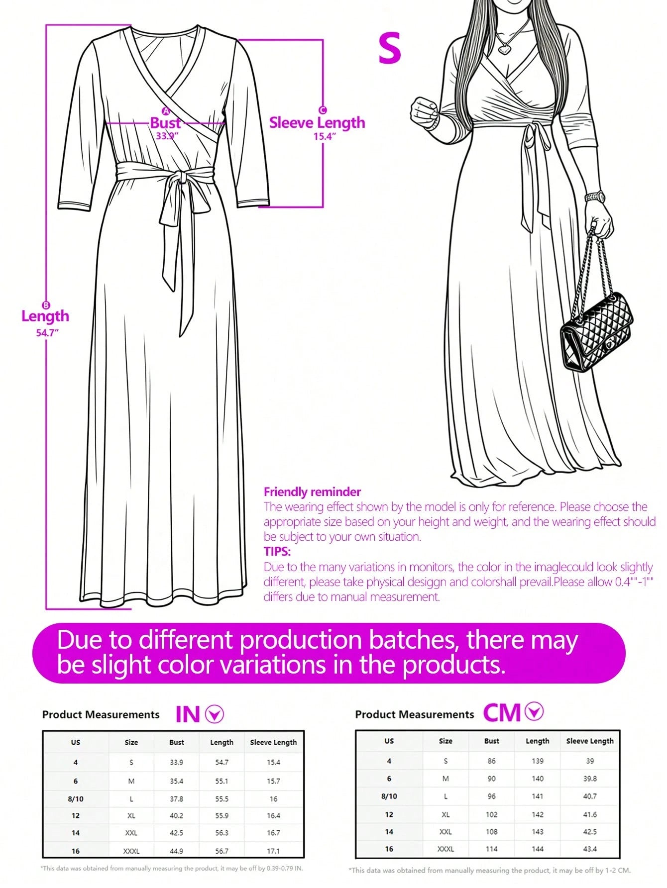 Women's V-Neck Cinched Waist Slim Fit Extra Long Sleeve Dress, Spring/Summer Elegant