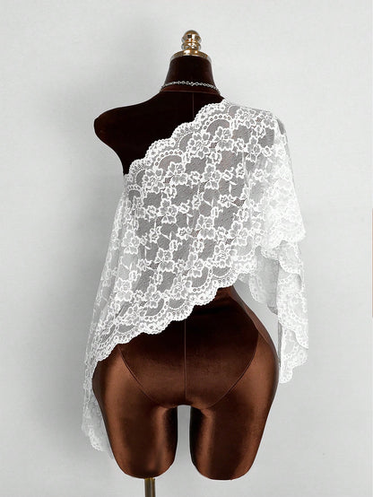Women's Y2K Vintage Sexy Romantic Fashion Loose Translucent Lace Shirt, Women's Summer Shawl, Women's Cover Up Top, Party, Graduation Black