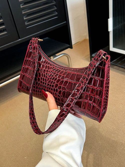 Women Solid Color Minimalist Shoulder Bag, Casual For Daily Use, Fashionable Burgundy Bag, Red Bag, Burgundy Bag