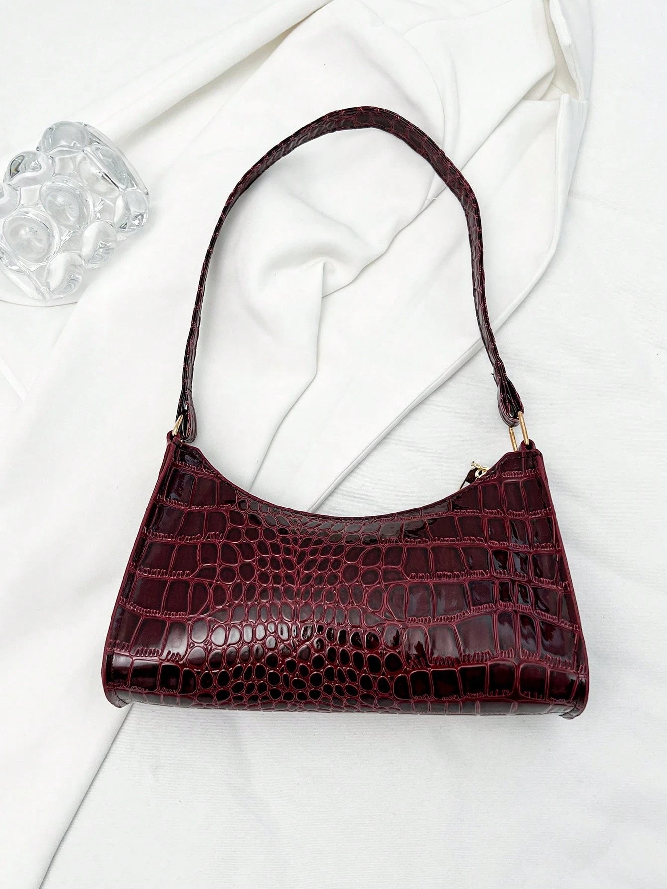 Women Solid Color Minimalist Shoulder Bag, Casual For Daily Use, Fashionable Burgundy Bag, Red Bag, Burgundy Bag