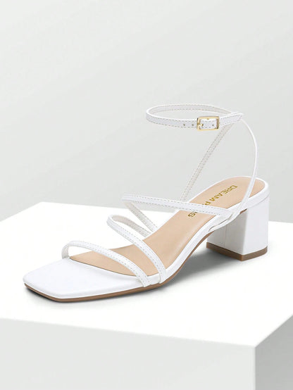 Womens Block Heels Thin Strap Square Open Toe Dressy Chunky Low Heeled Sandals For Party Wedding Evening