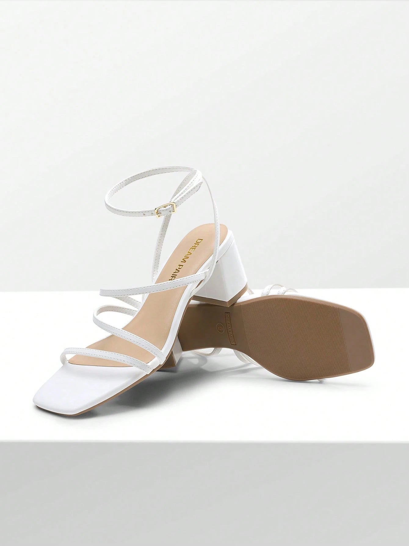 Womens Block Heels Thin Strap Square Open Toe Dressy Chunky Low Heeled Sandals For Party Wedding Evening