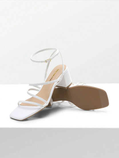 Womens Block Heels Thin Strap Square Open Toe Dressy Chunky Low Heeled Sandals For Party Wedding Evening