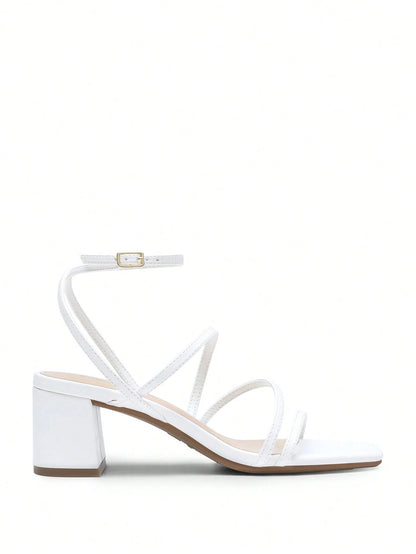 Womens Block Heels Thin Strap Square Open Toe Dressy Chunky Low Heeled Sandals For Party Wedding Evening