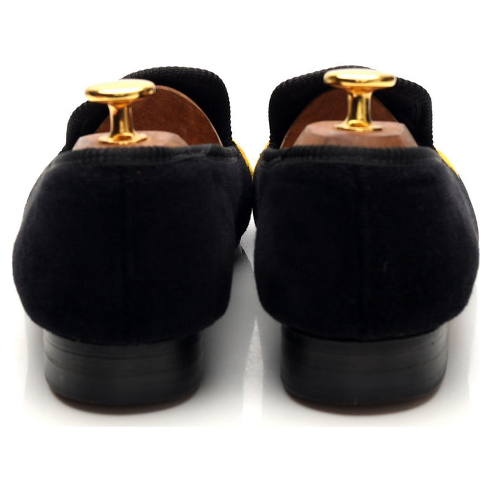Women's 'Sunflower' Black Velvet Slippers UK 5