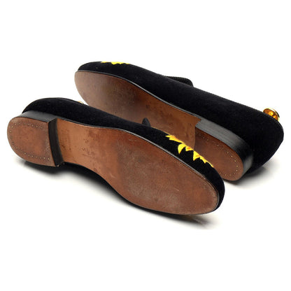 Women's 'Sunflower' Black Velvet Slippers UK 5