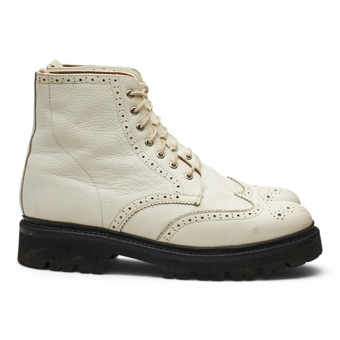 Women's White Leather Brogue Boots UK 5.5