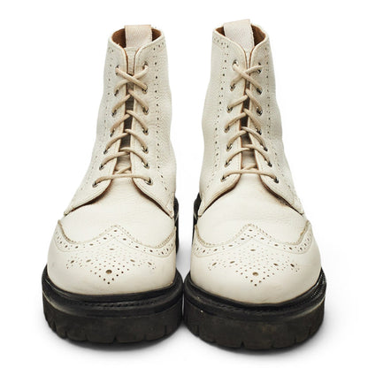 Women's White Leather Brogue Boots UK 5.5