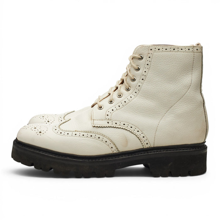 Women's White Leather Brogue Boots UK 5.5