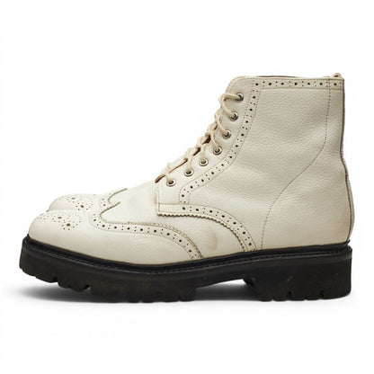 Women's White Leather Brogue Boots UK 5.5