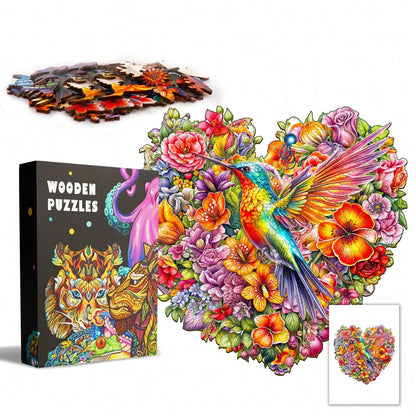 WOODBESTS 1PC Hummingbird And Flower Wooden Irregular Puzzle, Animal-Shaped 2D Jigsaw Toy For Kids And Adults. Educational Game, Great Gift For Party, Holiday, Christmas And Birthday. Unique Magical D