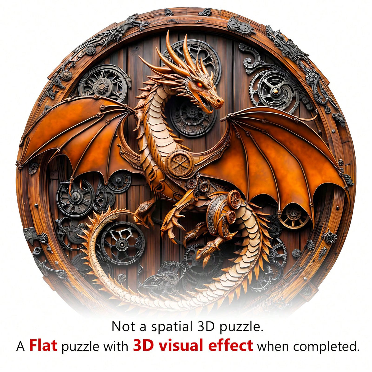 WOODBESTS 1PC Mechanical Dragon Wooden Irregular Puzzle, Animal-Shaped 2D Jigsaw Toy For Kids And Adults. Educational Game, Great Gift For Party, Holiday, Christmas And Birthday. Unique Magical Deskto
