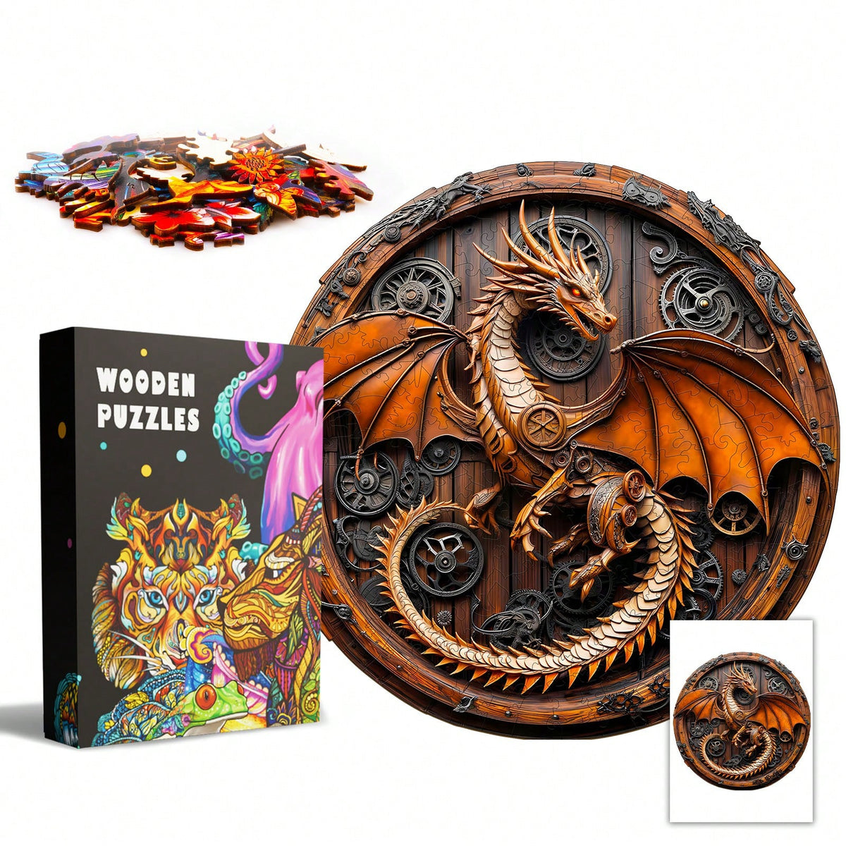 WOODBESTS 1PC Mechanical Dragon Wooden Irregular Puzzle, Animal-Shaped 2D Jigsaw Toy For Kids And Adults. Educational Game, Great Gift For Party, Holiday, Christmas And Birthday. Unique Magical Deskto