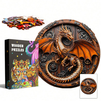 WOODBESTS 1PC Mechanical Dragon Wooden Irregular Puzzle, Animal-Shaped 2D Jigsaw Toy For Kids And Adults. Educational Game, Great Gift For Party, Holiday, Christmas And Birthday. Unique Magical Deskto