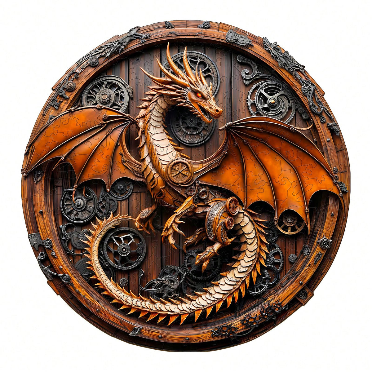 WOODBESTS 1PC Mechanical Dragon Wooden Irregular Puzzle, Animal-Shaped 2D Jigsaw Toy For Kids And Adults. Educational Game, Great Gift For Party, Holiday, Christmas And Birthday. Unique Magical Deskto