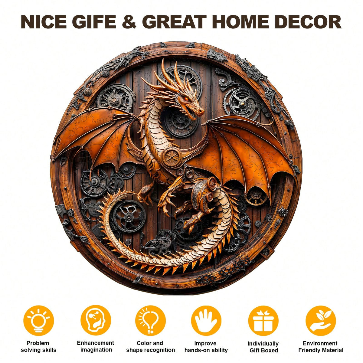 WOODBESTS 1PC Mechanical Dragon Wooden Irregular Puzzle, Animal-Shaped 2D Jigsaw Toy For Kids And Adults. Educational Game, Great Gift For Party, Holiday, Christmas And Birthday. Unique Magical Deskto