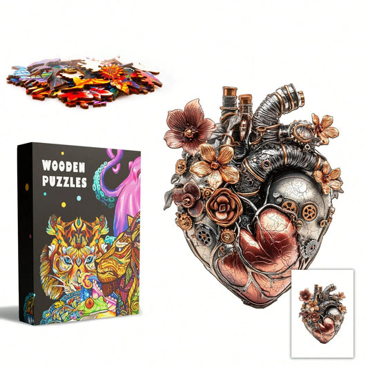 WOODBESTS 1PC Mechanical Heart Wooden Irregular Puzzle, Animal-Shaped 2D Jigsaw Toy For Kids And Adults. Educational Game, Great Gift For Party, Holiday, Christmas And Birthday. Unique Magical Desktop