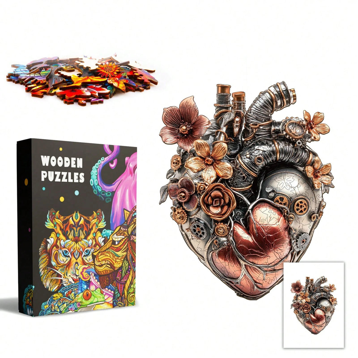 WOODBESTS 1PC Mechanical Heart Wooden Irregular Puzzle, Animal-Shaped 2D Jigsaw Toy For Kids And Adults. Educational Game, Great Gift For Party, Holiday, Christmas And Birthday. Unique Magical Desktop