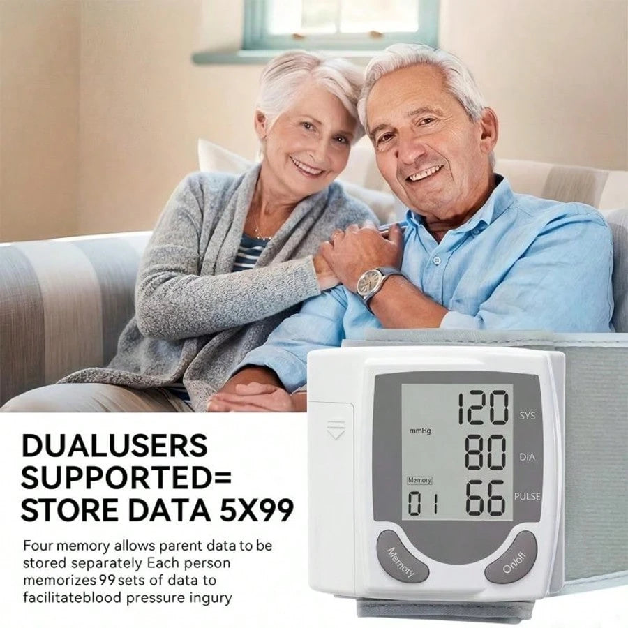 Wrist Digital Blood Pressure Monitor With Large LCD Screen-Including Hypertension Detector, Heart Rate And Pulse Measurement, Memory Function And Battery Power Supply (Excluding Battery)