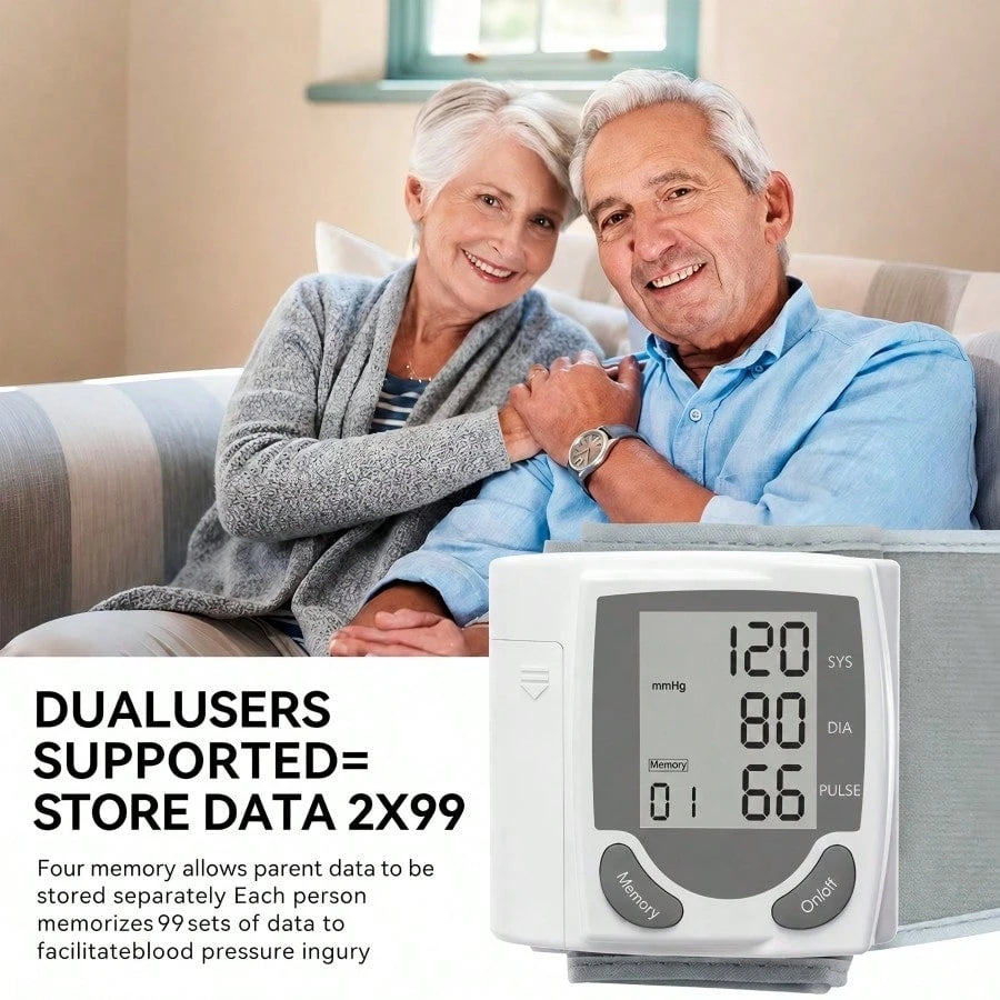 Wrist Digital Blood Pressure Monitor With Large LCD Screen-Including Hypertension Detector, Heart Rate And Pulse Measurement, Memory Function And Battery Power Supply (Excluding Battery)