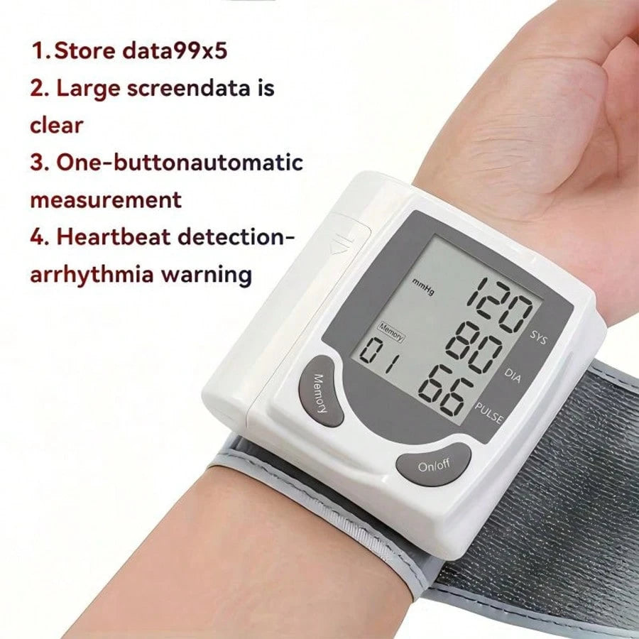 Wrist Digital Blood Pressure Monitor With Large LCD Screen-Including Hypertension Detector, Heart Rate And Pulse Measurement, Memory Function And Battery Power Supply (Excluding Battery)
