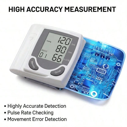 Wrist Digital Blood Pressure Monitor With Large LCD Screen-Including Hypertension Detector, Heart Rate And Pulse Measurement, Memory Function And Battery Power Supply (Excluding Battery)