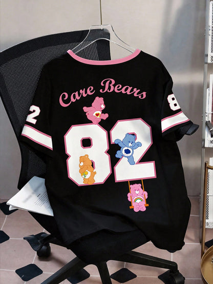 X Care Bears Plus Size Summer Casual Bear & Number Print T-Shirt