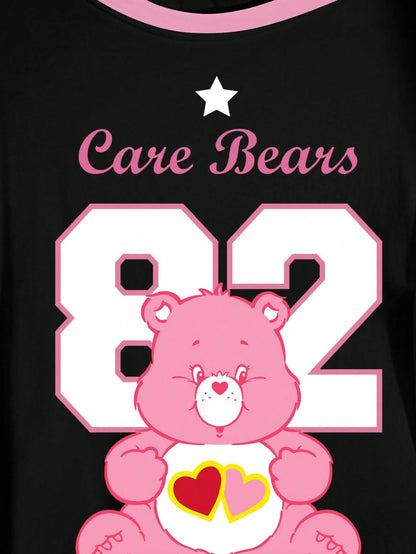 X Care Bears Plus Size Summer Casual Bear & Number Print T-Shirt