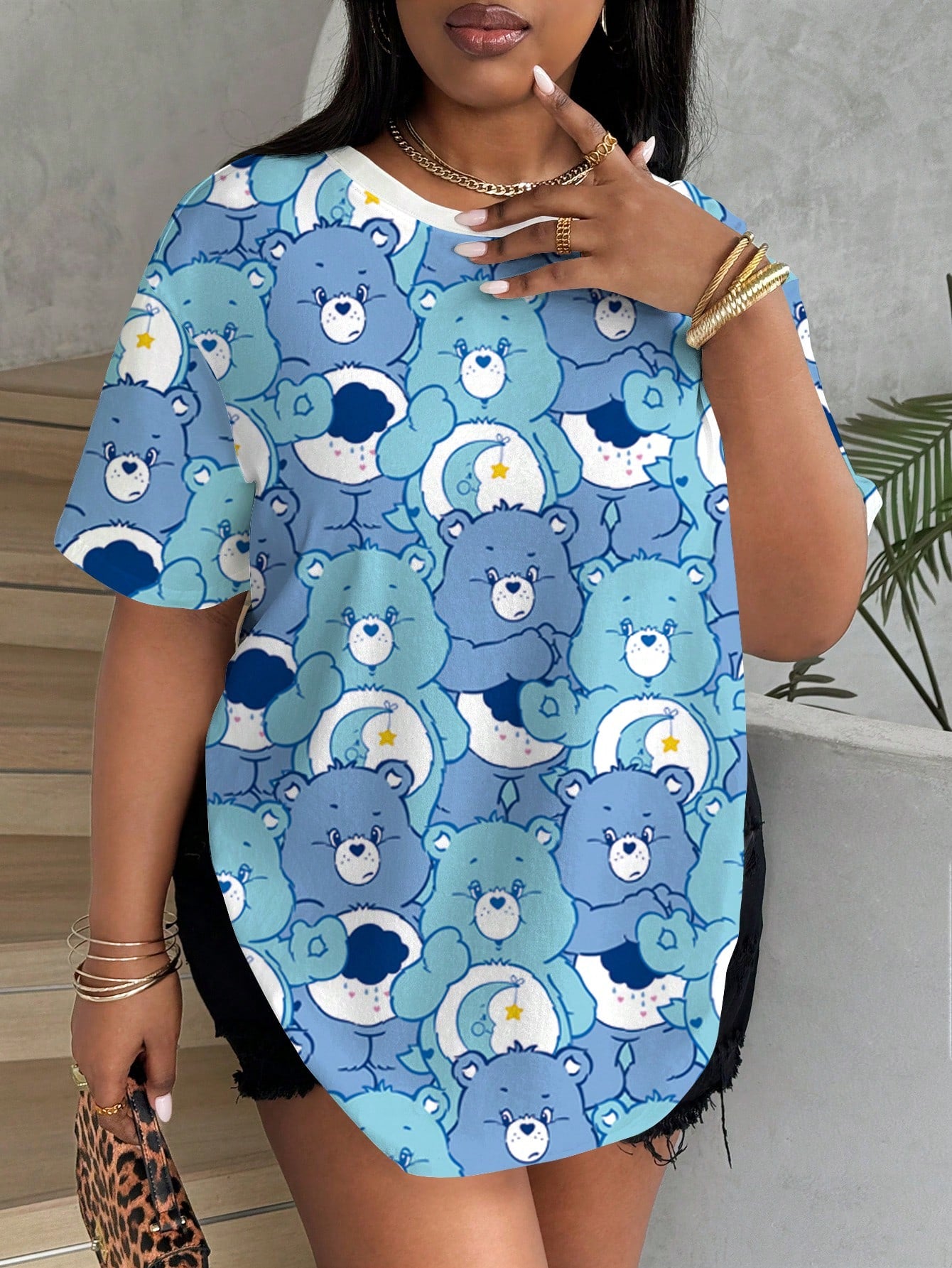X Care Bears Plus Size Women's Cartoon Bear Print Round Neck Short Sleeve Casual T-Shirt