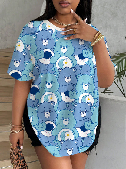 X Care Bears Plus Size Women's Cartoon Bear Print Round Neck Short Sleeve Casual T-Shirt