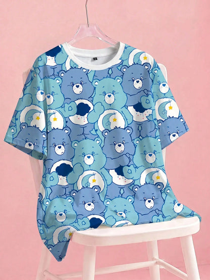 X Care Bears Plus Size Women's Cartoon Bear Print Round Neck Short Sleeve Casual T-Shirt