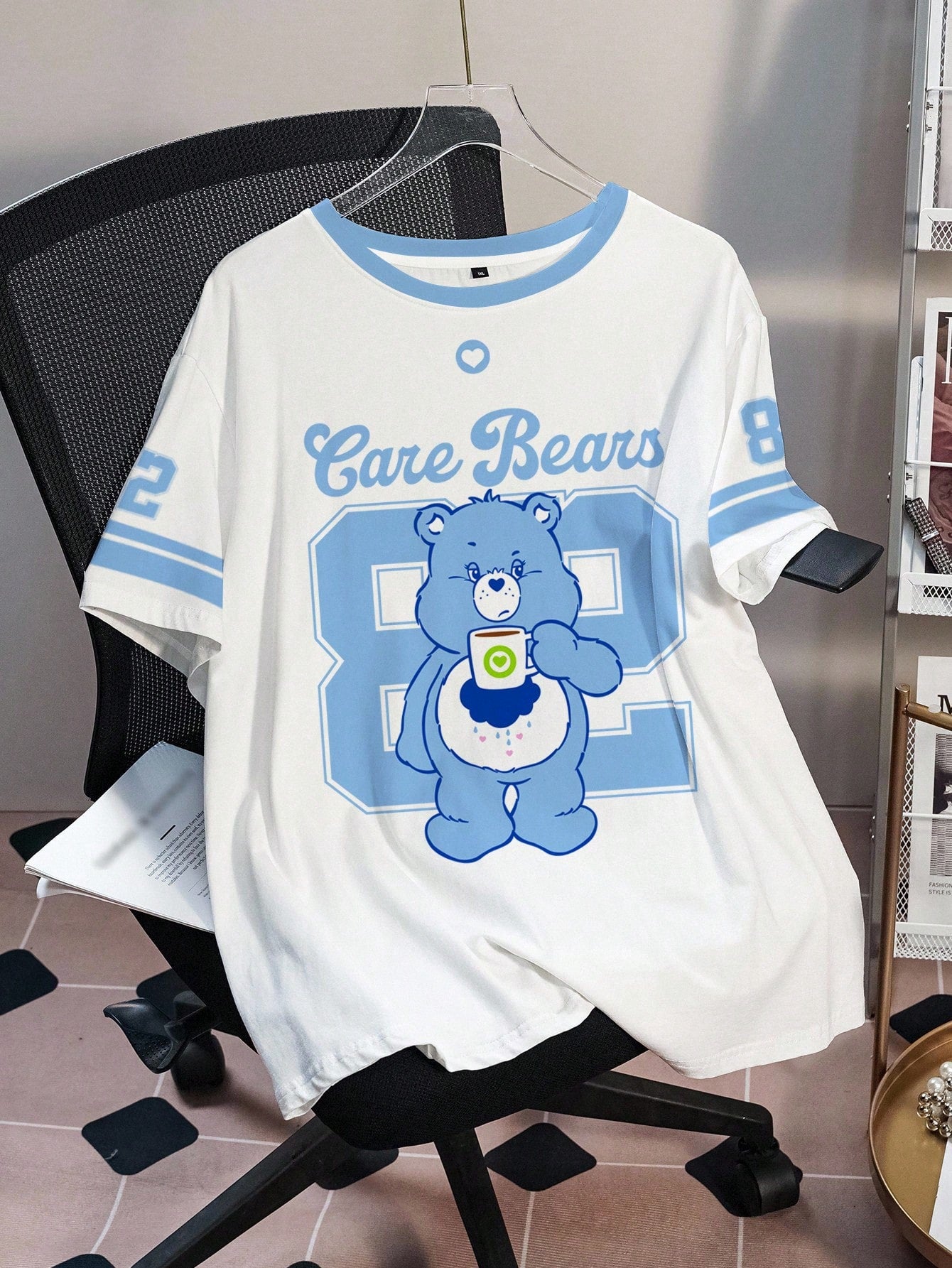 X Care Bears Plus Size Women's Crew Neck Letter Cartoon Print Casual Versatile Daily Short Sleeve T-Shirt