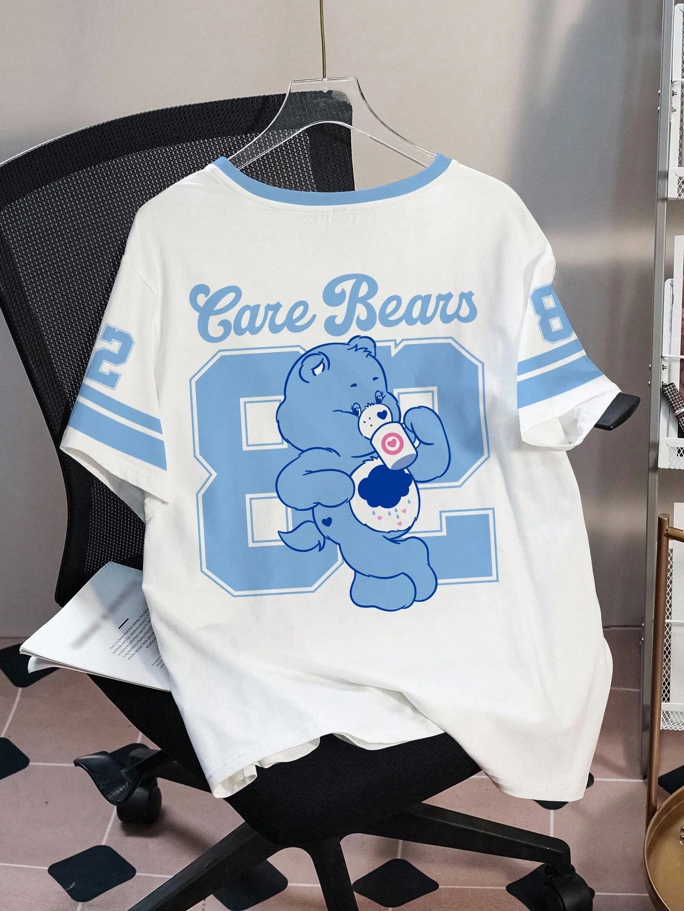 X Care Bears Plus Size Women's Crew Neck Letter Cartoon Print Casual Versatile Daily Short Sleeve T-Shirt