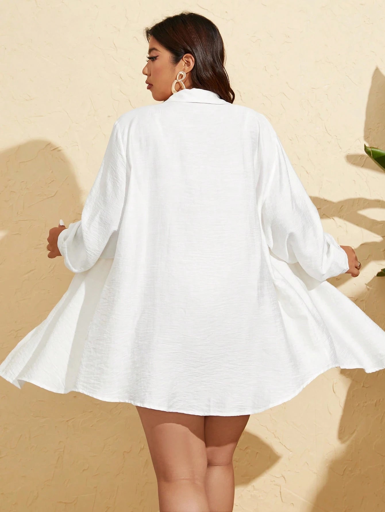 X Sofía Suescun Swim Vcay Plus Size Women Single Stripe Button Down Long Sleeve Cardigan, Vacation & Beach Blouse Summer