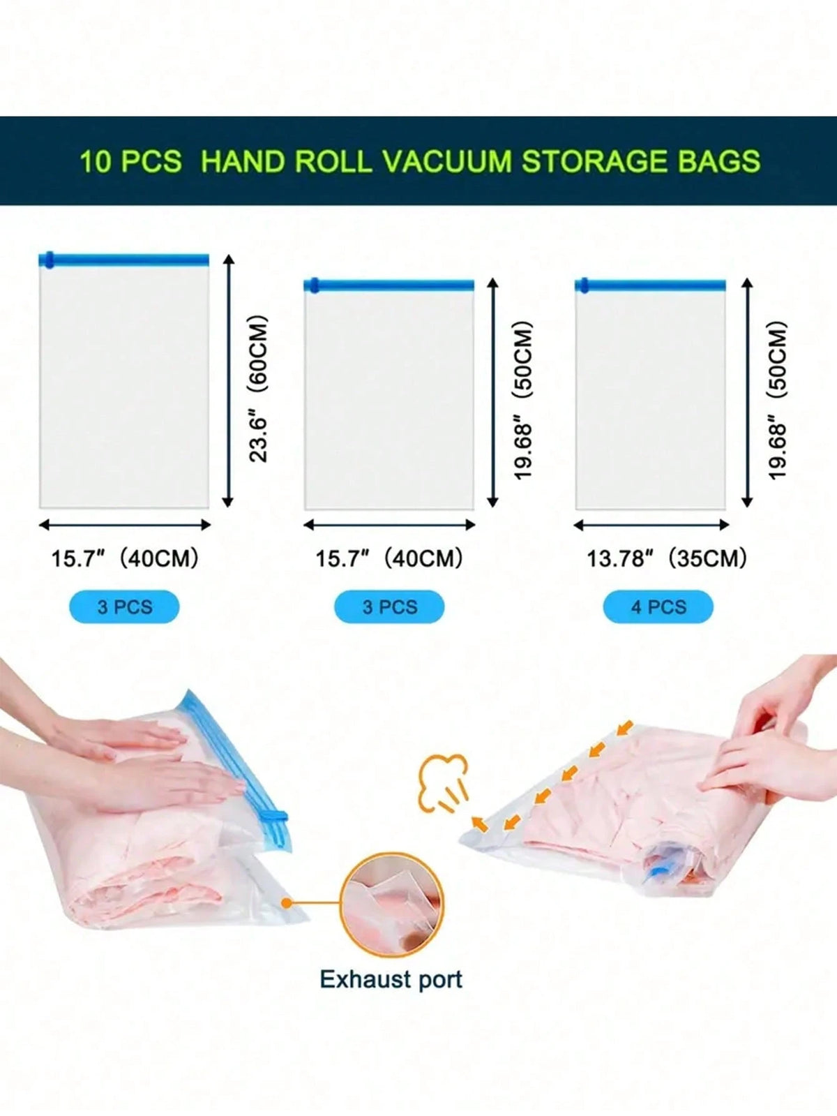 XD 10pcs/5pcs/1pc Travel Compression Bags, Travel Accessories, Space Saving, No Vacuum Or Pump Needed, Vacuum Storage Bags, Travel Essentials, Travel And Home Packing Organizer Bags (Blue) Clothing St