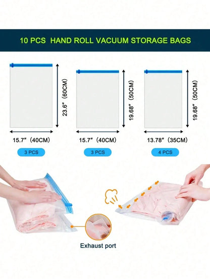 XD 10pcs/5pcs/1pc Travel Compression Bags, Travel Accessories, Space Saving, No Vacuum Or Pump Needed, Vacuum Storage Bags, Travel Essentials, Travel And Home Packing Organizer Bags (Blue) Clothing St