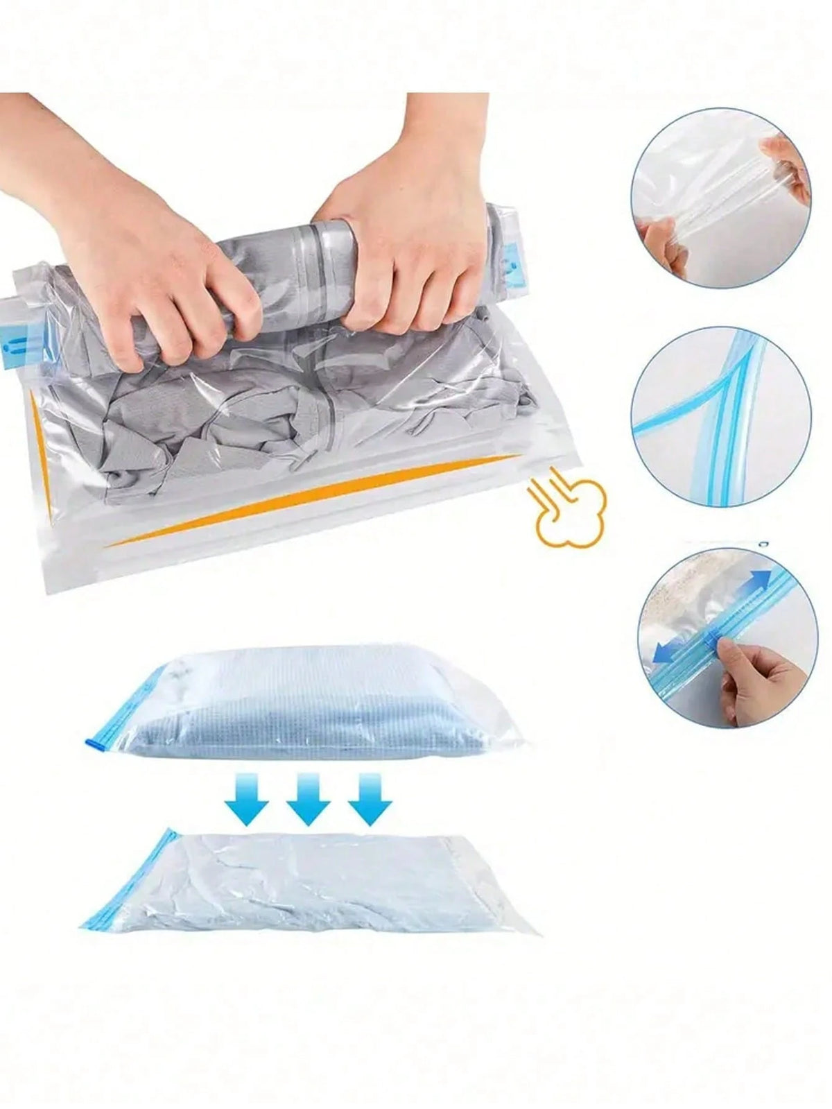 XD 10pcs/5pcs/1pc Travel Compression Bags, Travel Accessories, Space Saving, No Vacuum Or Pump Needed, Vacuum Storage Bags, Travel Essentials, Travel And Home Packing Organizer Bags (Blue) Clothing St