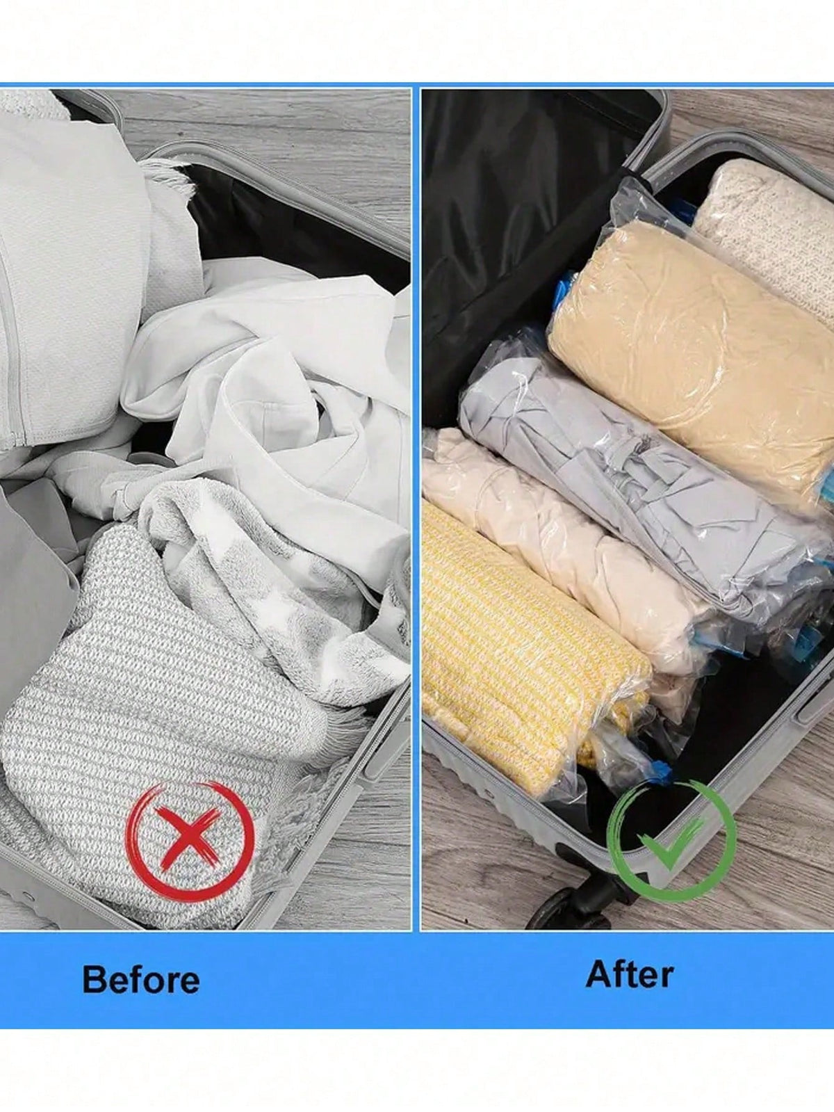 XD 10pcs/5pcs/1pc Travel Compression Bags, Travel Accessories, Space Saving, No Vacuum Or Pump Needed, Vacuum Storage Bags, Travel Essentials, Travel And Home Packing Organizer Bags (Blue) Clothing St