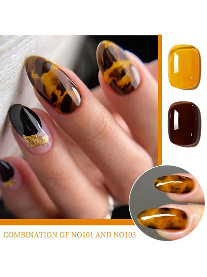 XEIJAYI 2PCS 15ml Two-Color Combination Set, Brown Yellow Dual-Color Nail Gel Kit, Enhances Skin Tone, Suitable For Nail Salons And DIY Nail Art.