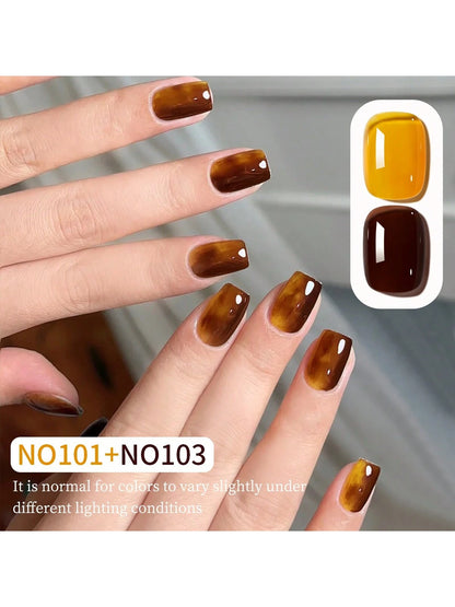XEIJAYI 2PCS 15ml Two-Color Combination Set, Brown Yellow Dual-Color Nail Gel Kit, Enhances Skin Tone, Suitable For Nail Salons And DIY Nail Art.