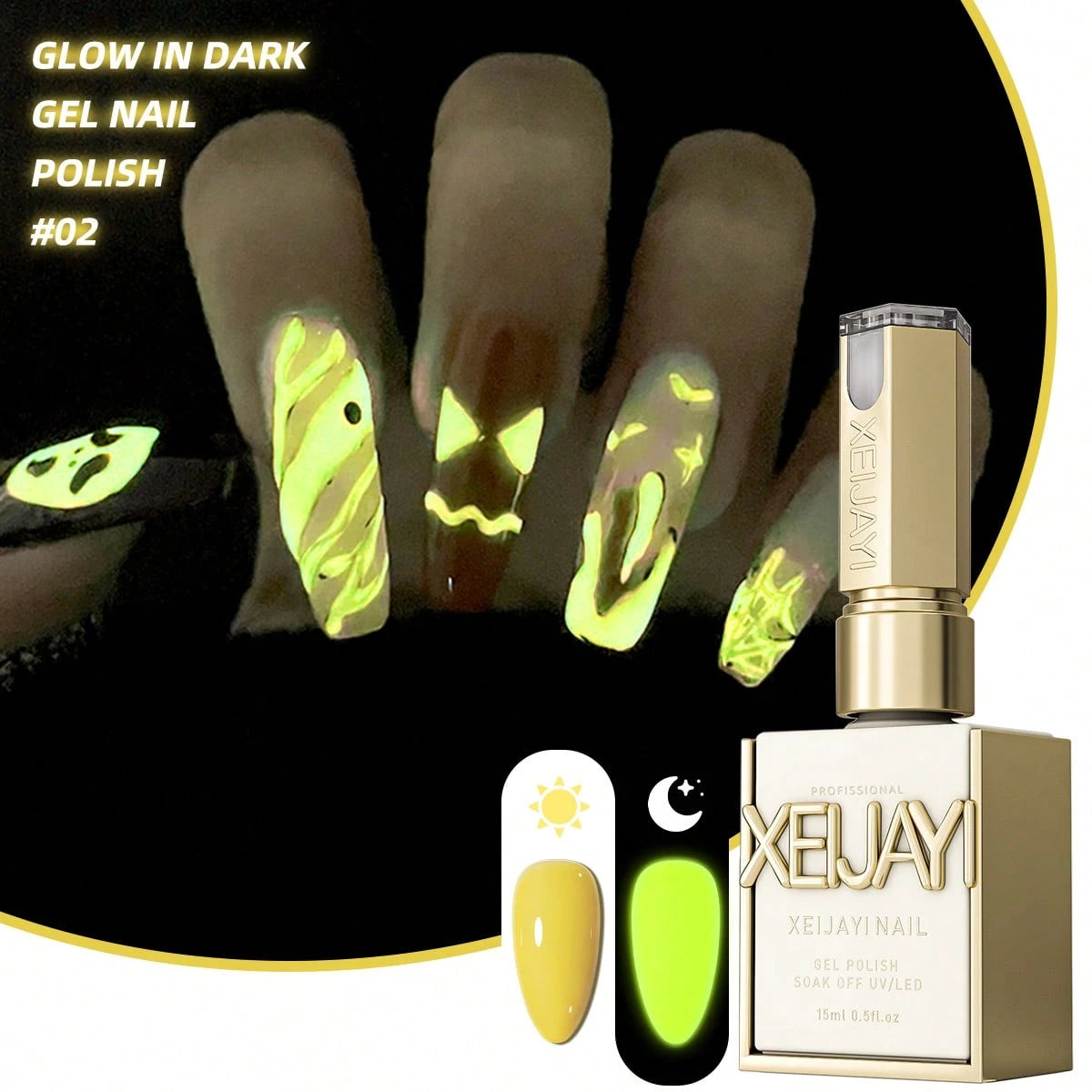 XEIJAYI XEIJAIYI 1Pc 15ML Glow In The Dark Gel Nail Polish- Luminous Top Coat For Home Salon Manicure And DIY- Long-Lasting And Durable
