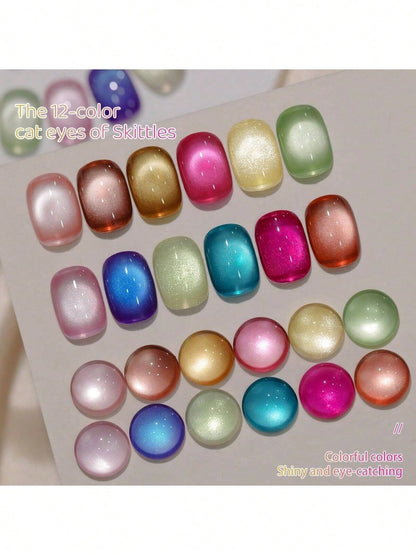 XEIJAYI XEJAYI 1pc 15ml Rainbow Candy Cat Eye Gel Nail Polish,UV LED Soaking Nail Gel, Semi-Permanent, DIY Salon Quality Nail Art Gel For Spring And Summer