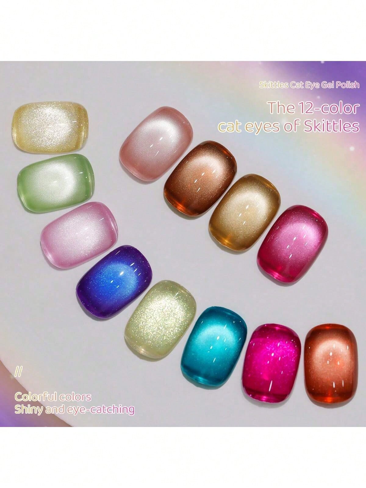 XEIJAYI XEJAYI 1pc 15ml Rainbow Candy Cat Eye Gel Nail Polish,UV LED Soaking Nail Gel, Semi-Permanent, DIY Salon Quality Nail Art Gel For Spring And Summer
